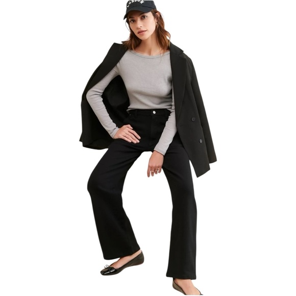 Anthropologie DL1961 Hepburn Black Wide Leg Knit Jean style Pants Size 28 - Picture 4 of 9